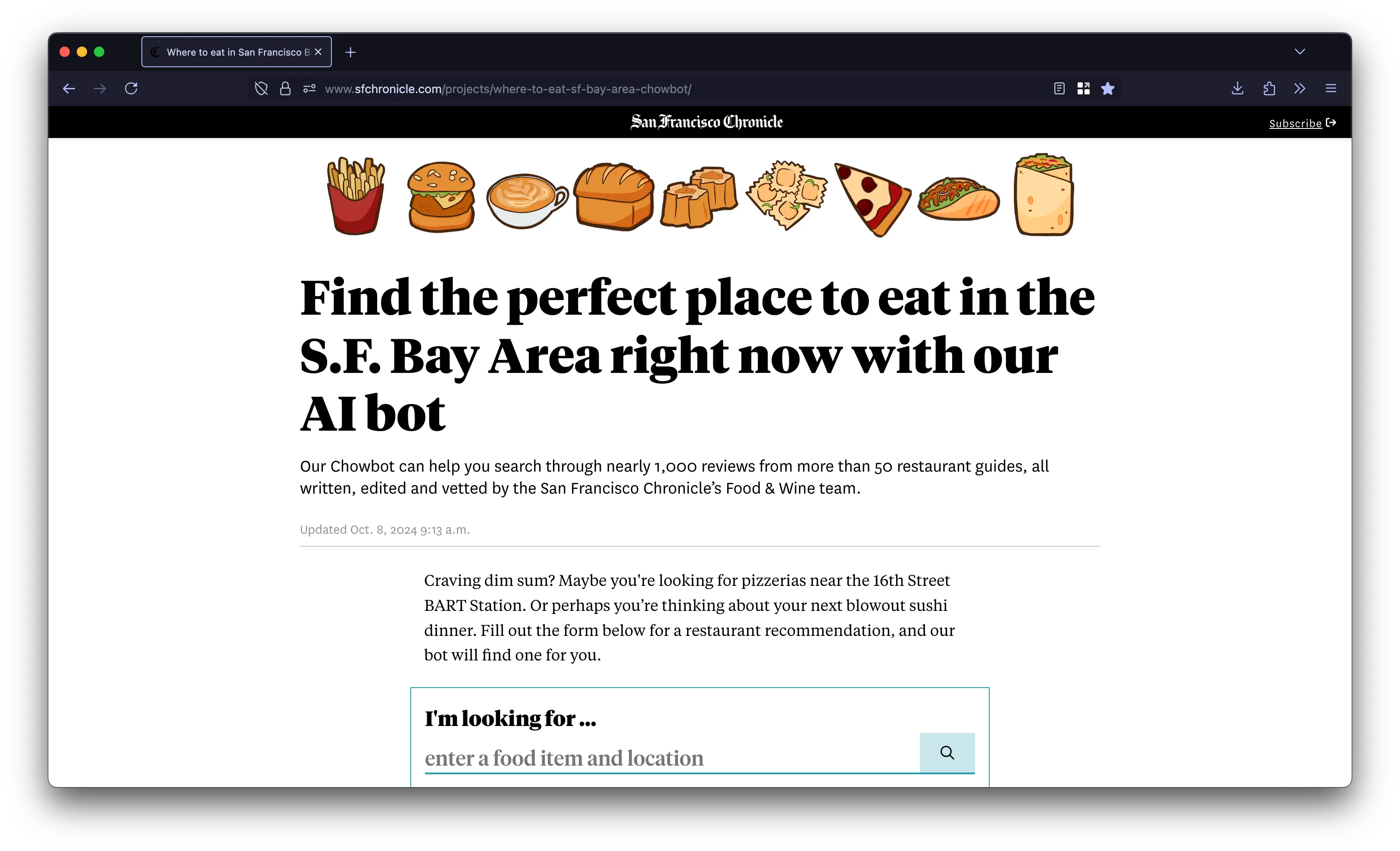 Chowbot interface showing restaurant recommendations